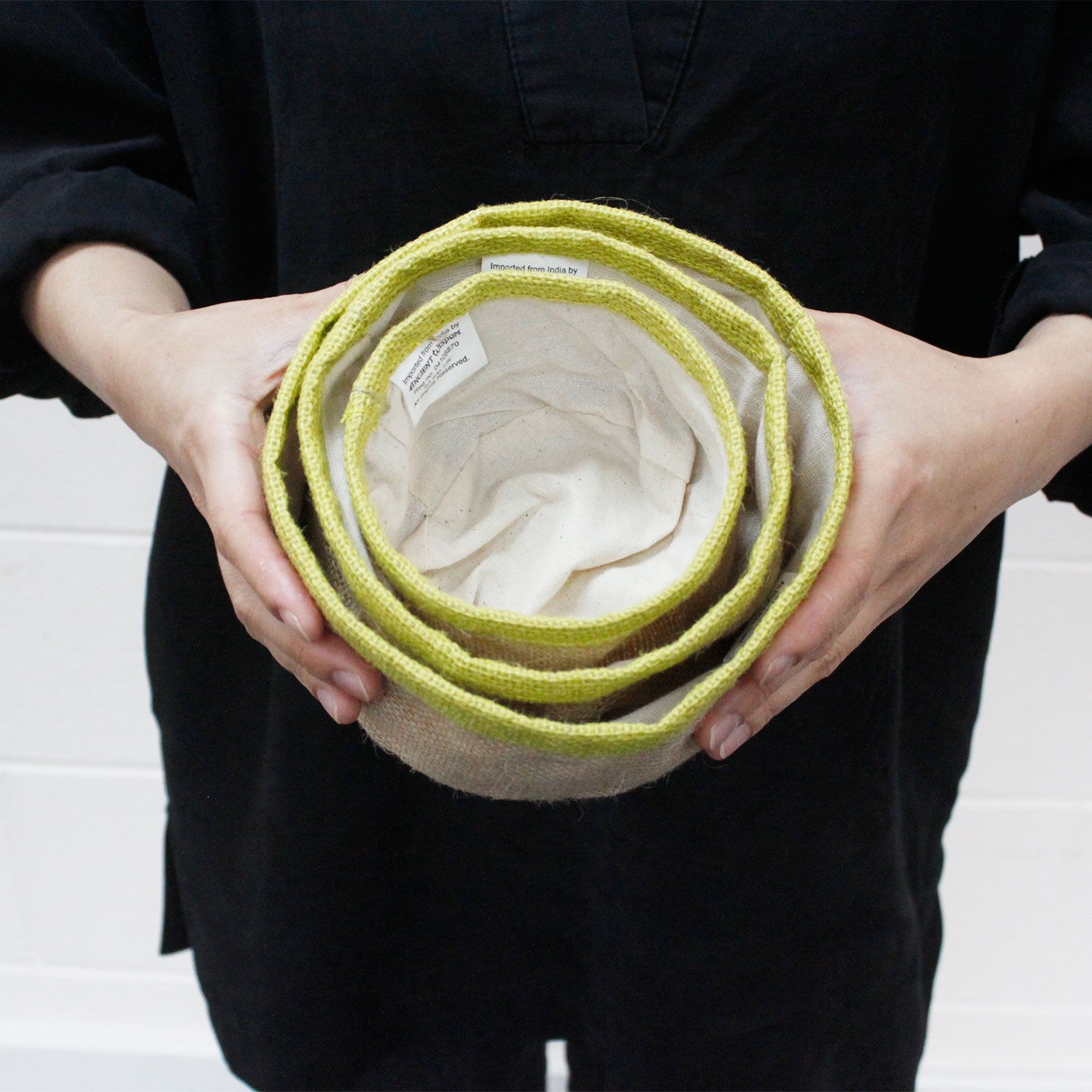 Conjunto de 3 cestas de yute natural - Verde azulado - Imagen 3