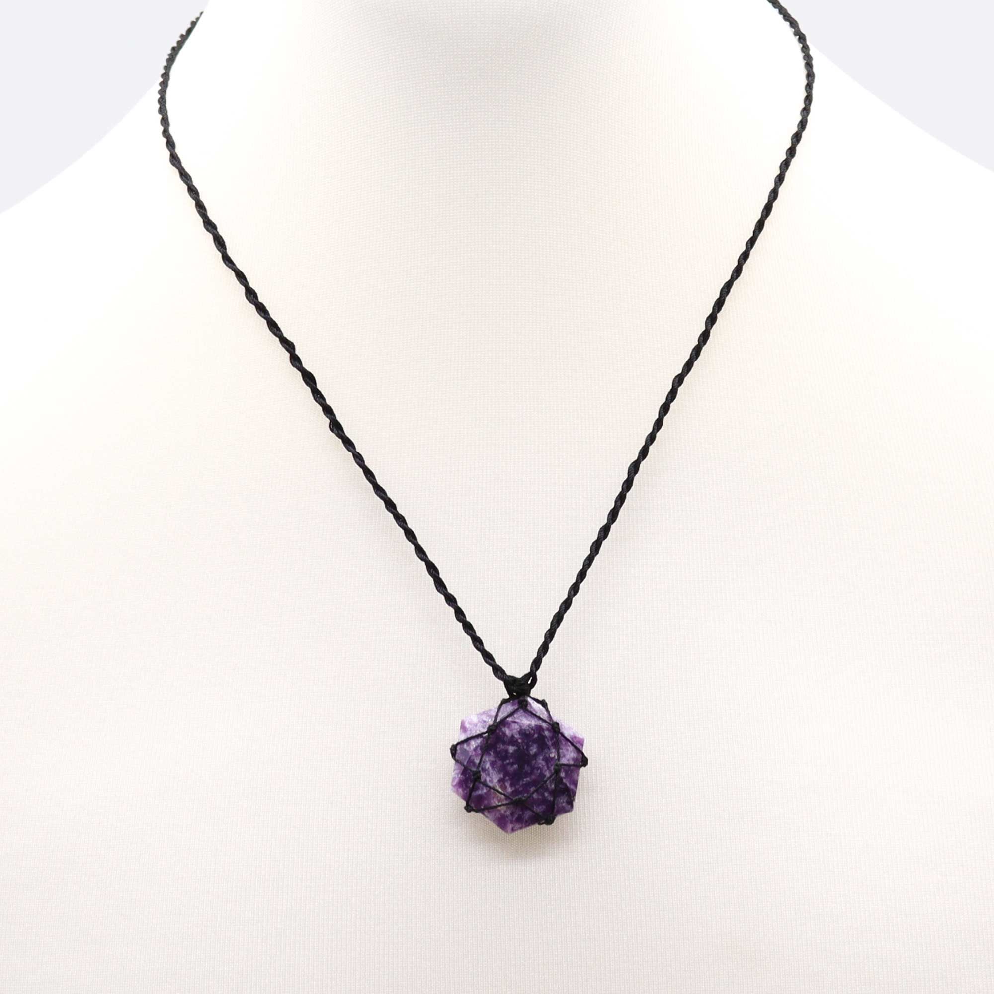 Colgante hexagonal de piedras preciosas entrelazada - Lepidolita - Imagen 3