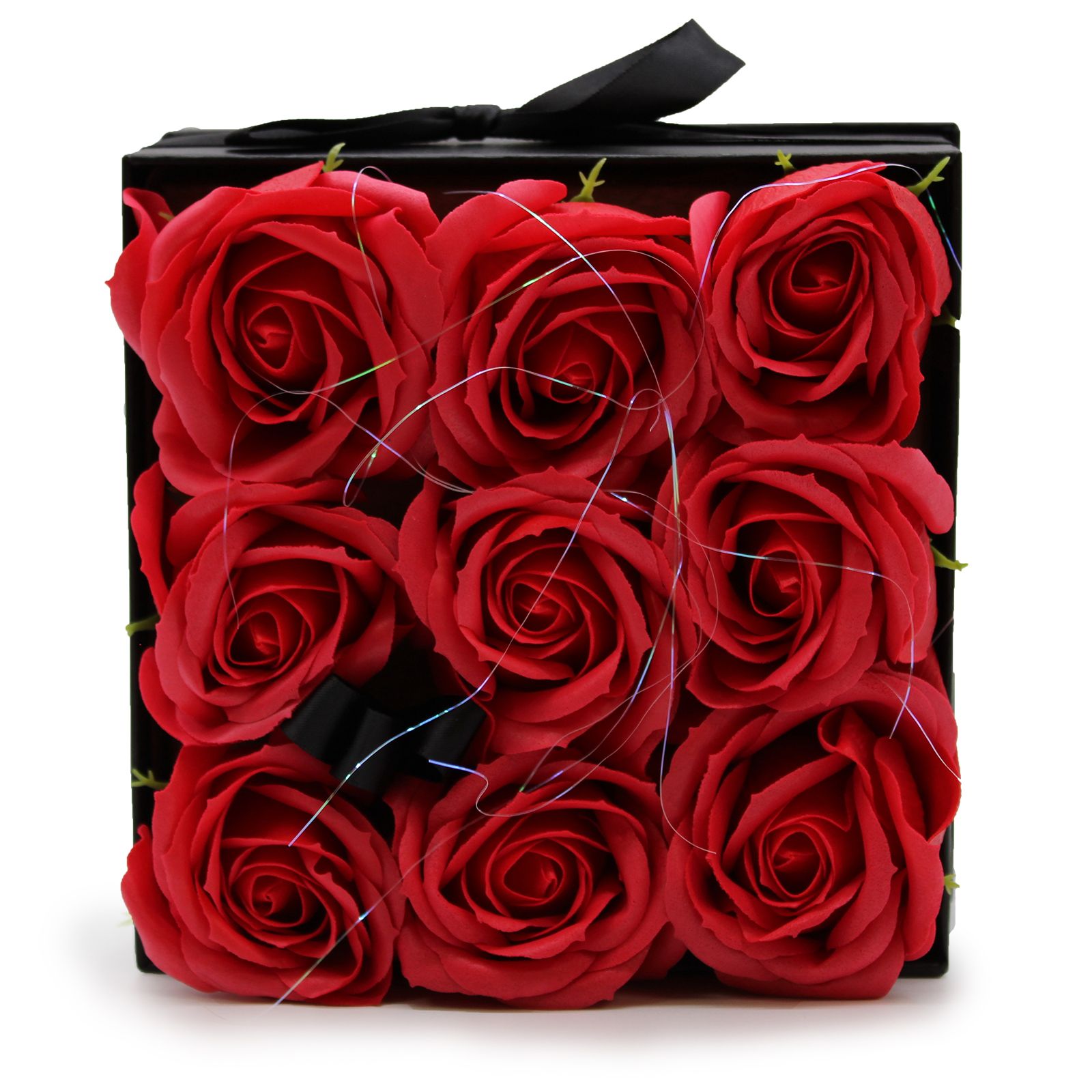 Caja de Regalo - Flor de Jabón  9 Rosas rojo - cuadrado - Imagen 5