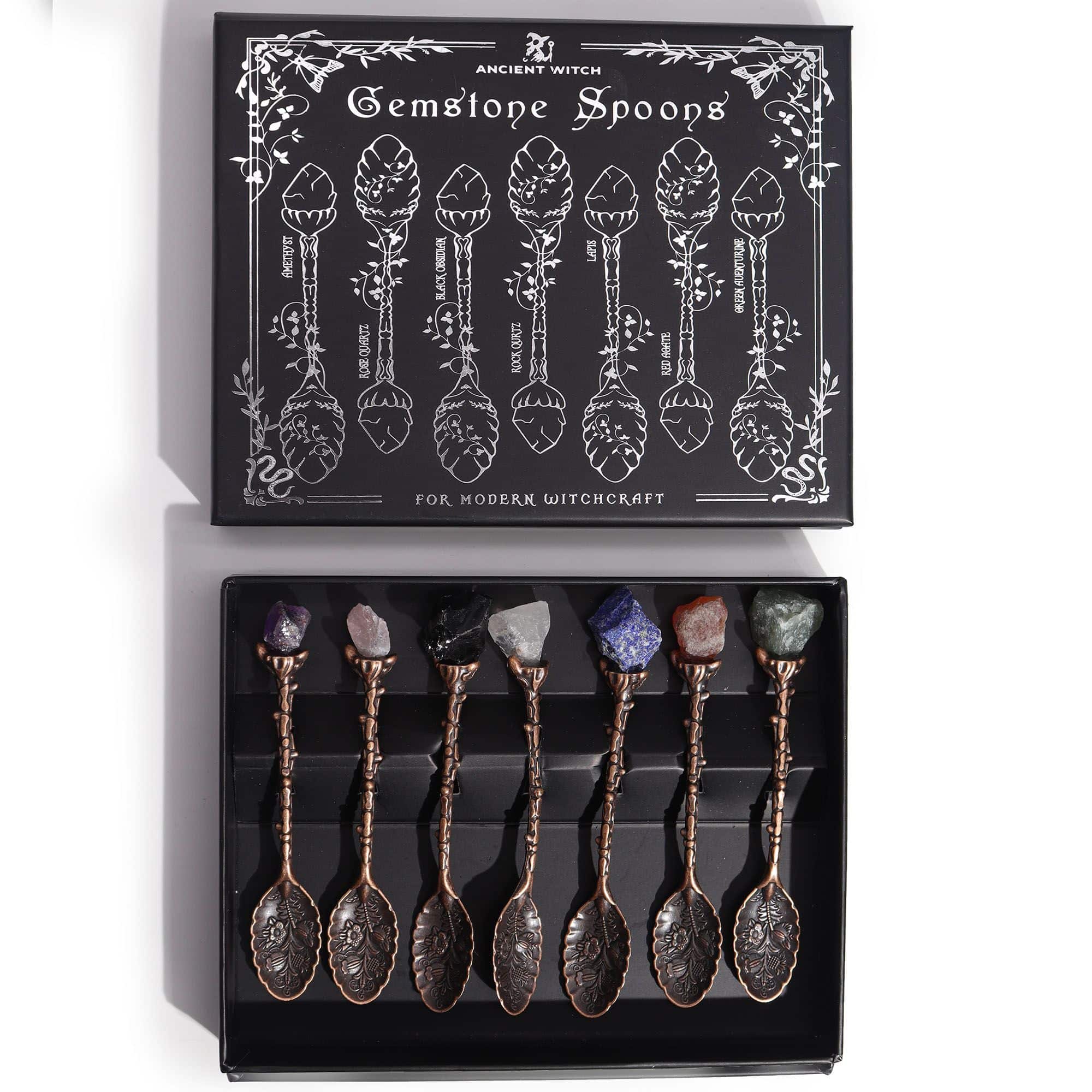 Set de 7 Cucharas de Bruja de Cristal con Piedra Preciosa de Bronce - Imagen 2
