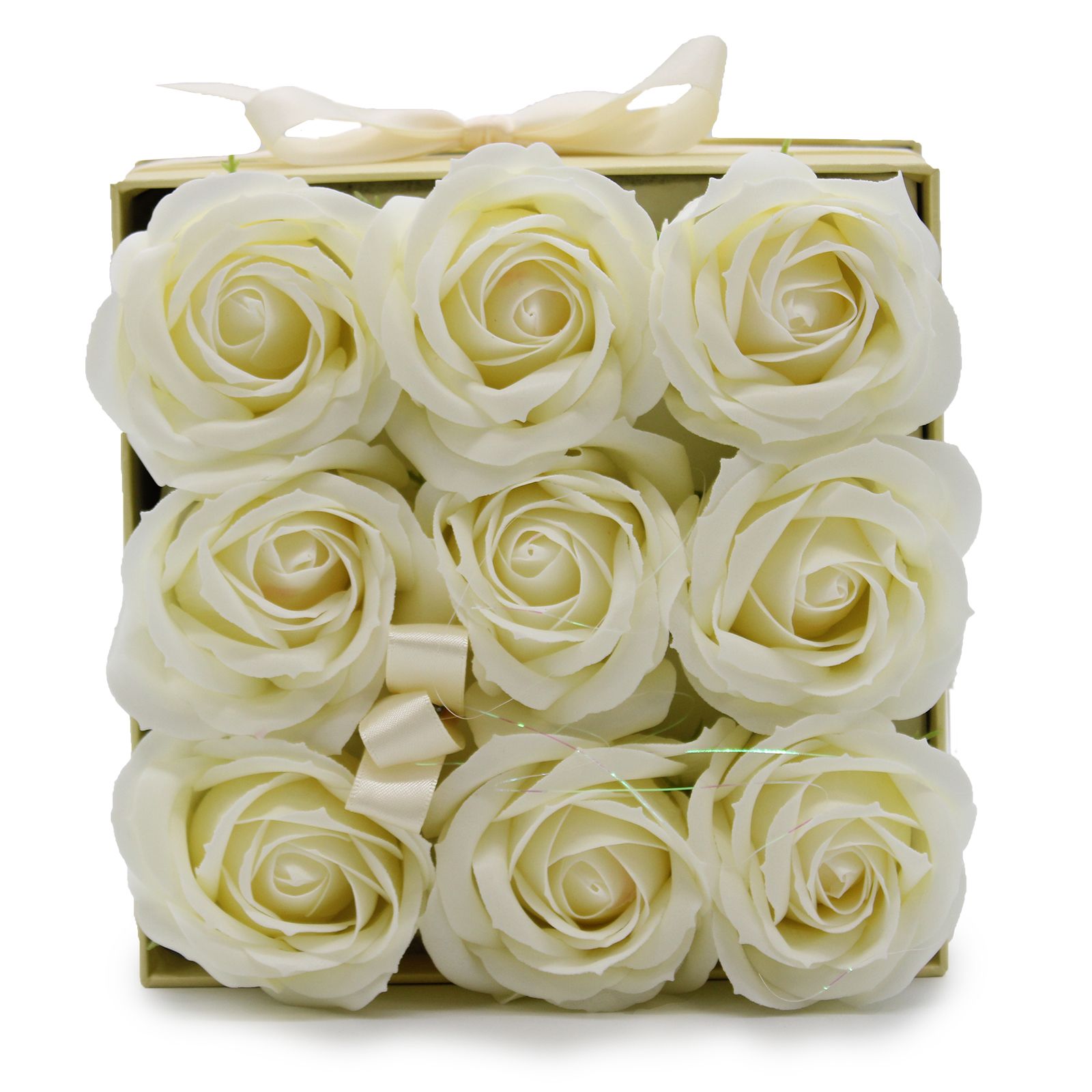 Caja de Regalo - Flor de Jabón  9 Rosas Crema - cuadrado - Imagen 6