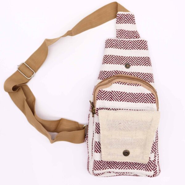 Bolso Bandolera de Algodon Natural - Burdeos y Blanco - Imagen 2