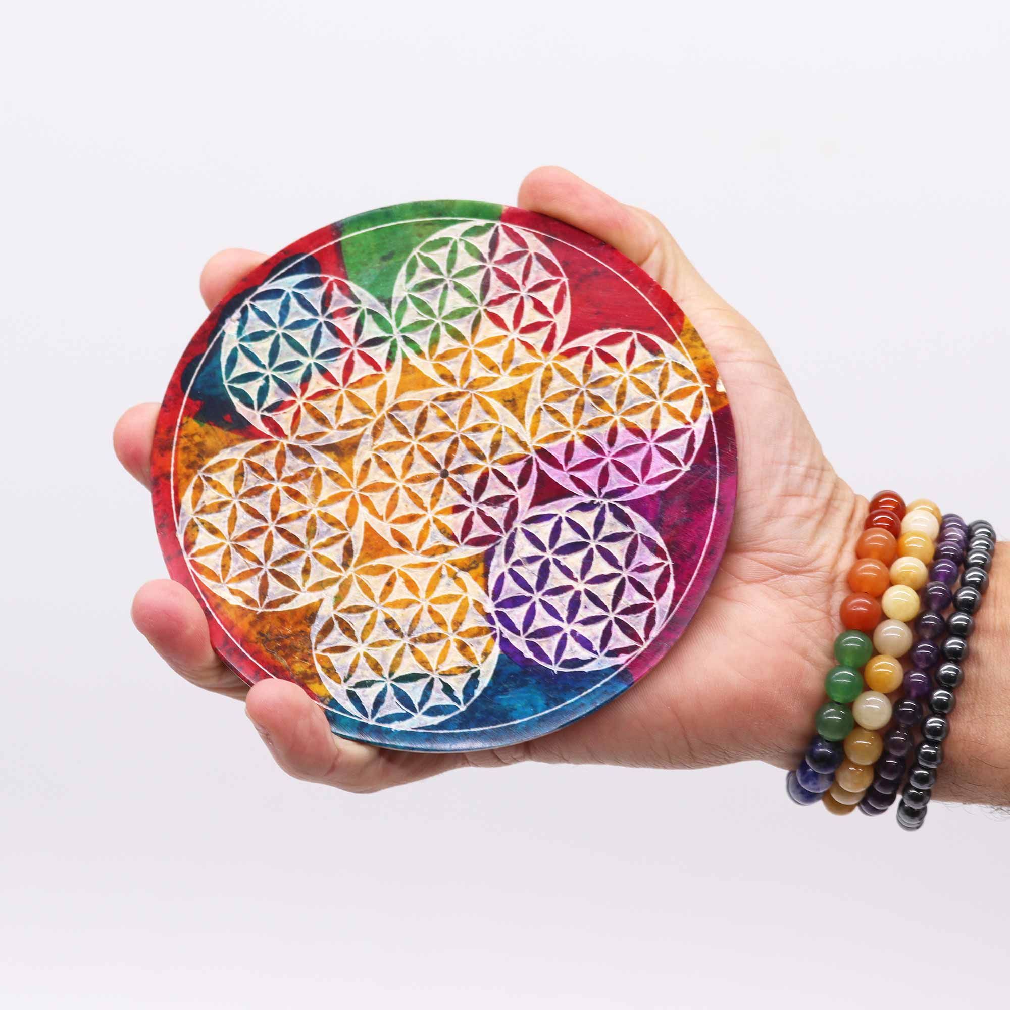 Porta-incienso Disco de Esteatita 12cm - 7 Flor de la Vida - Imagen 3