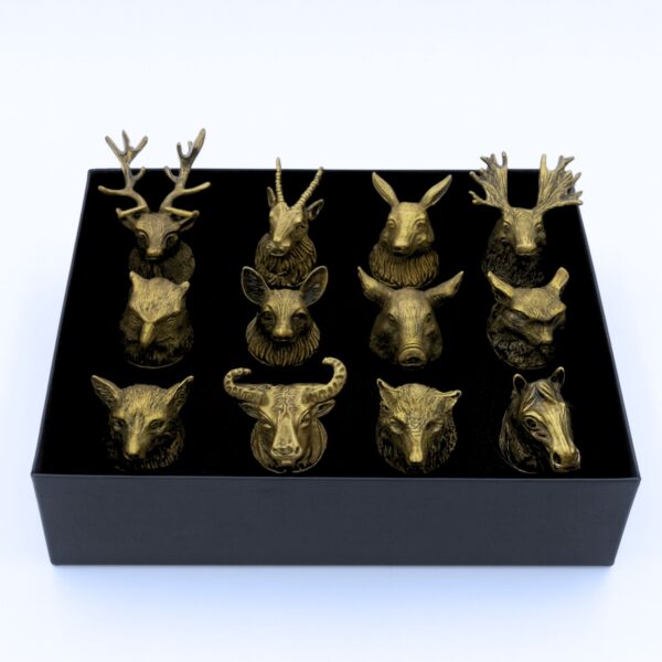 Conjunto de regalo de 12 vasos de chupito Bottom Up (25ml) - Bosque y Criaturas Místicas - Bronce Antiguo - Imagen 2