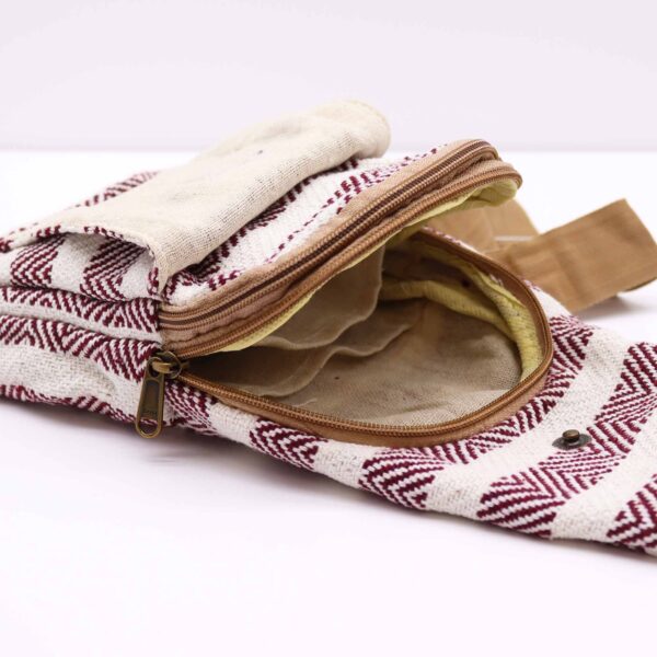 Bolso Bandolera de Algodon Natural - Burdeos y Blanco - Imagen 4