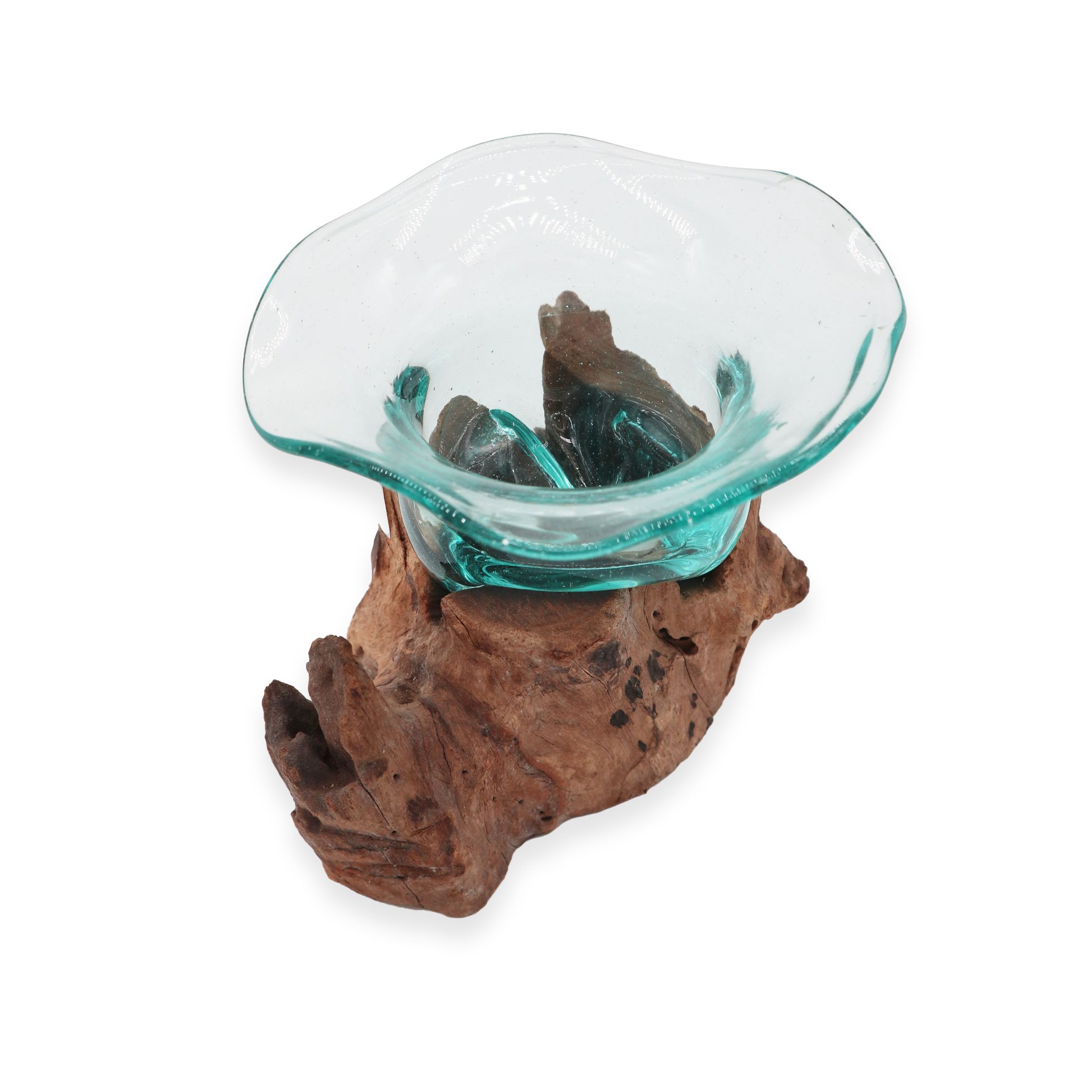 Cuenco de cristal fundido para dulces en madera - Imagen 3