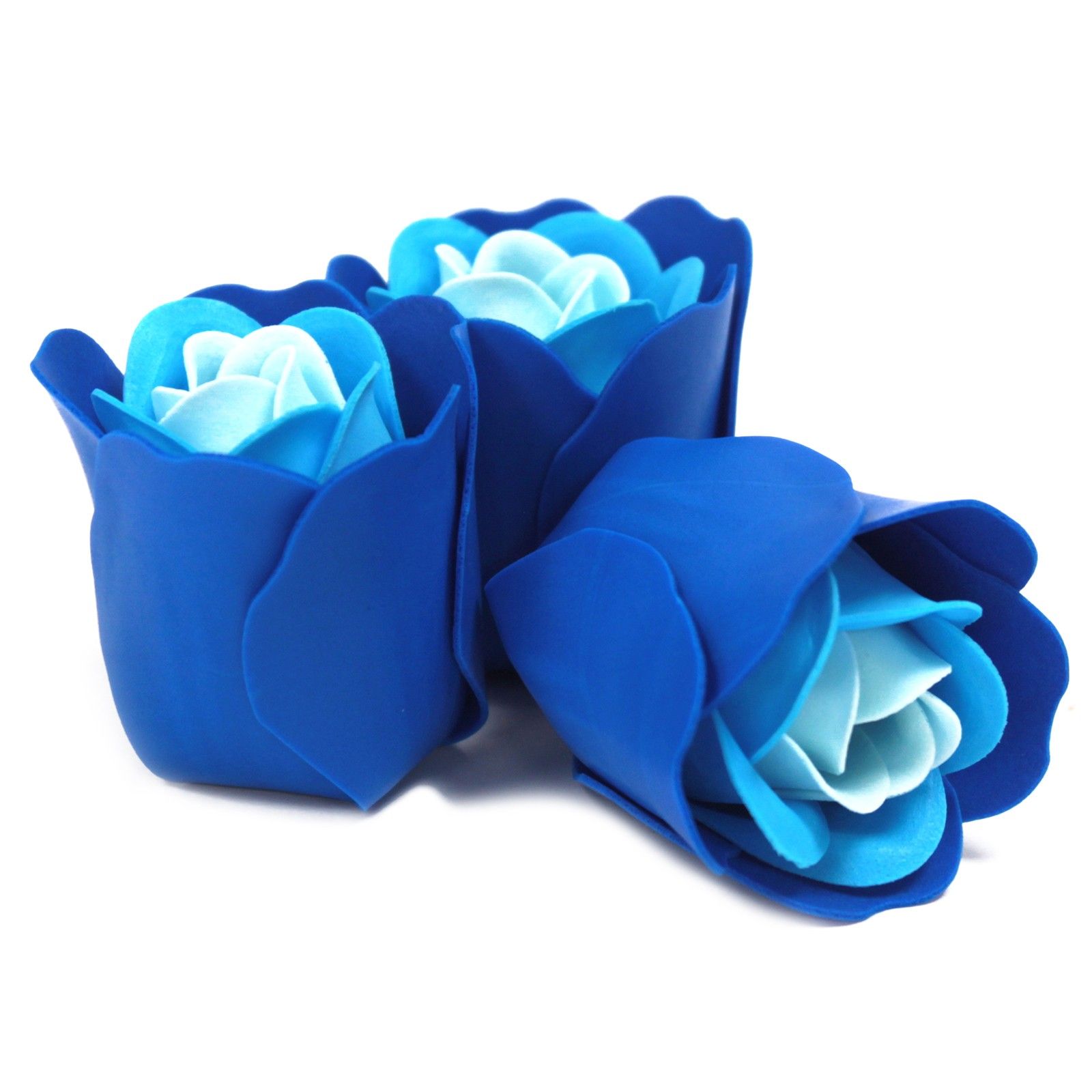 Set de 3 flores de Jabón caja corazón - rosas azul - Imagen 3