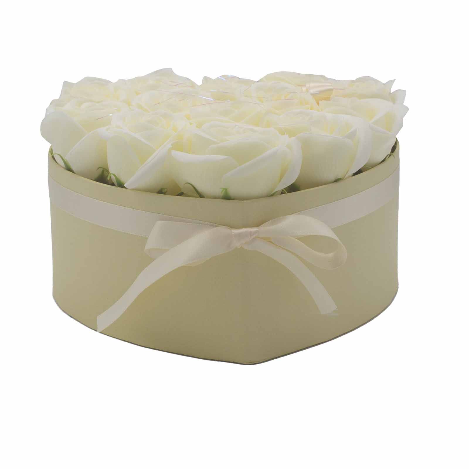 Caja de Regalo - Flor de Jabón  13 Rosas Crema - corazon - Imagen 5