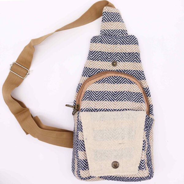 Bolso Bandolera de Algodon Natural - Marron Claro y Azul Marino - Imagen 2