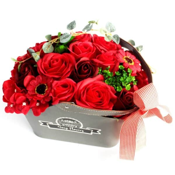 Cesta ramo de flores jabón - roja - Imagen 3