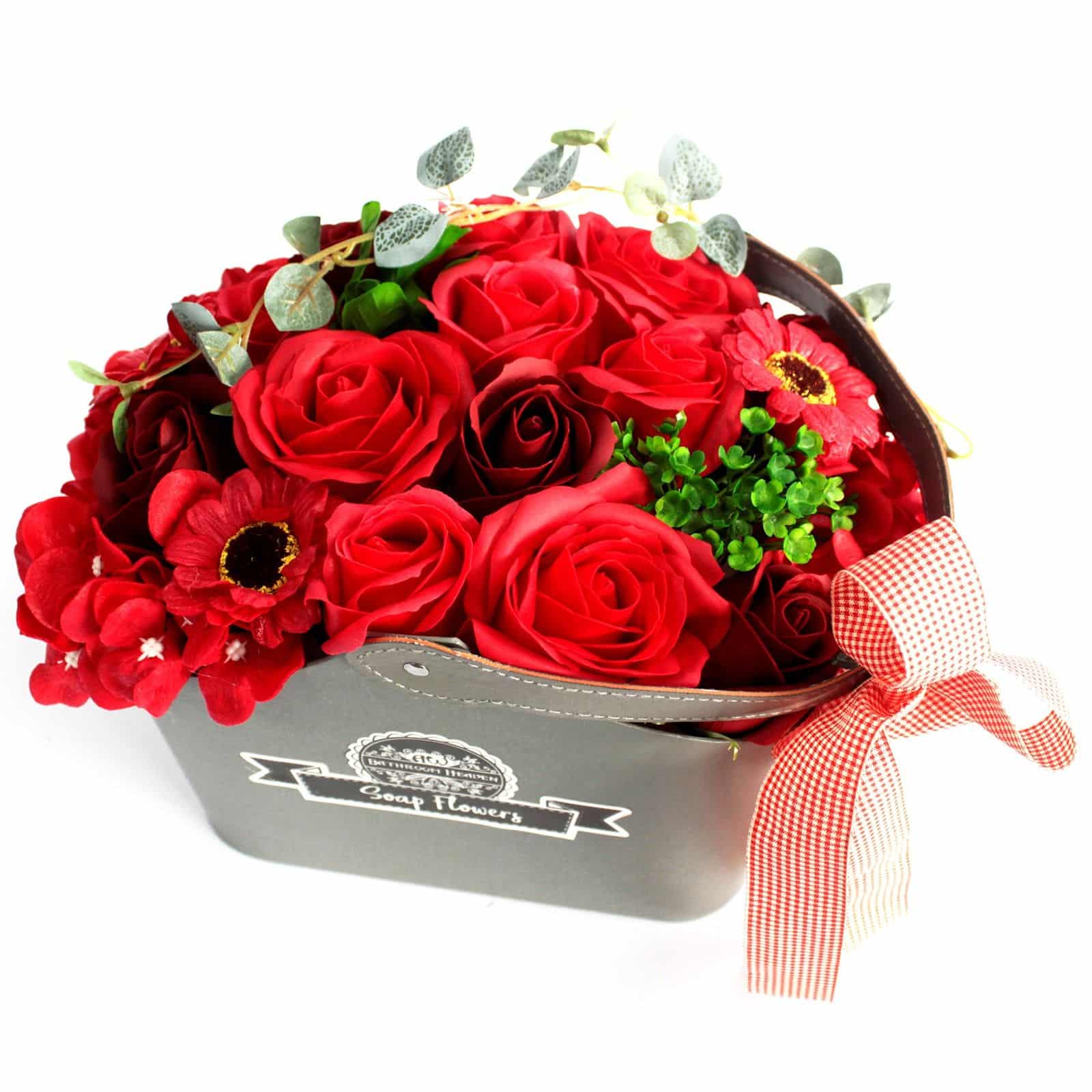 Cesta ramo de flores jabón - roja - Imagen 3