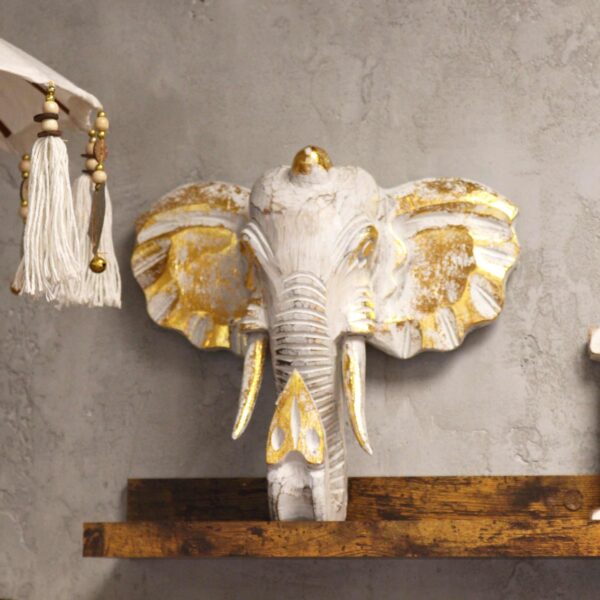 Cabeza Grande de Elefante - Oro y Blanco - Imagen 4