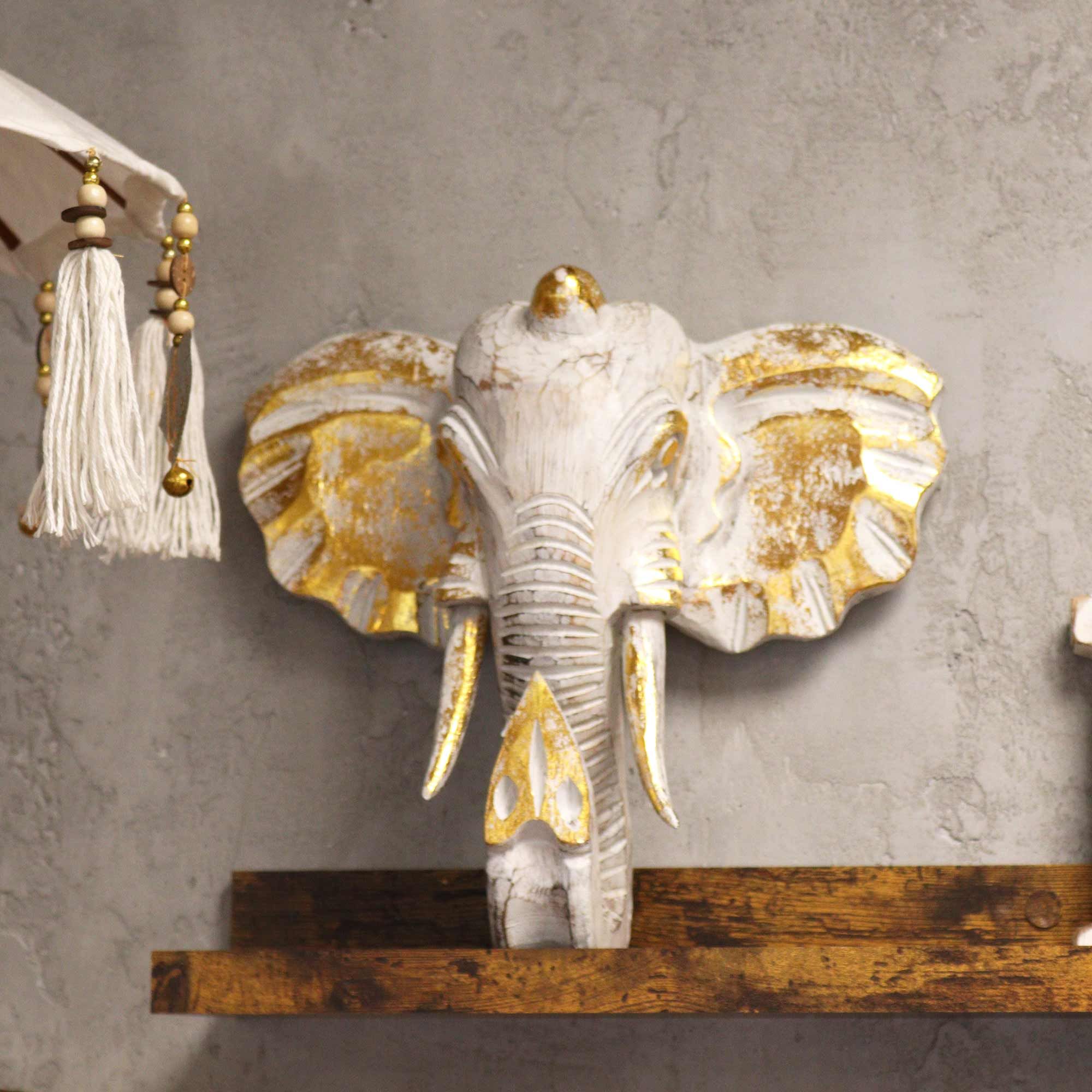 Cabeza Grande de Elefante - Oro y Blanco - Imagen 4