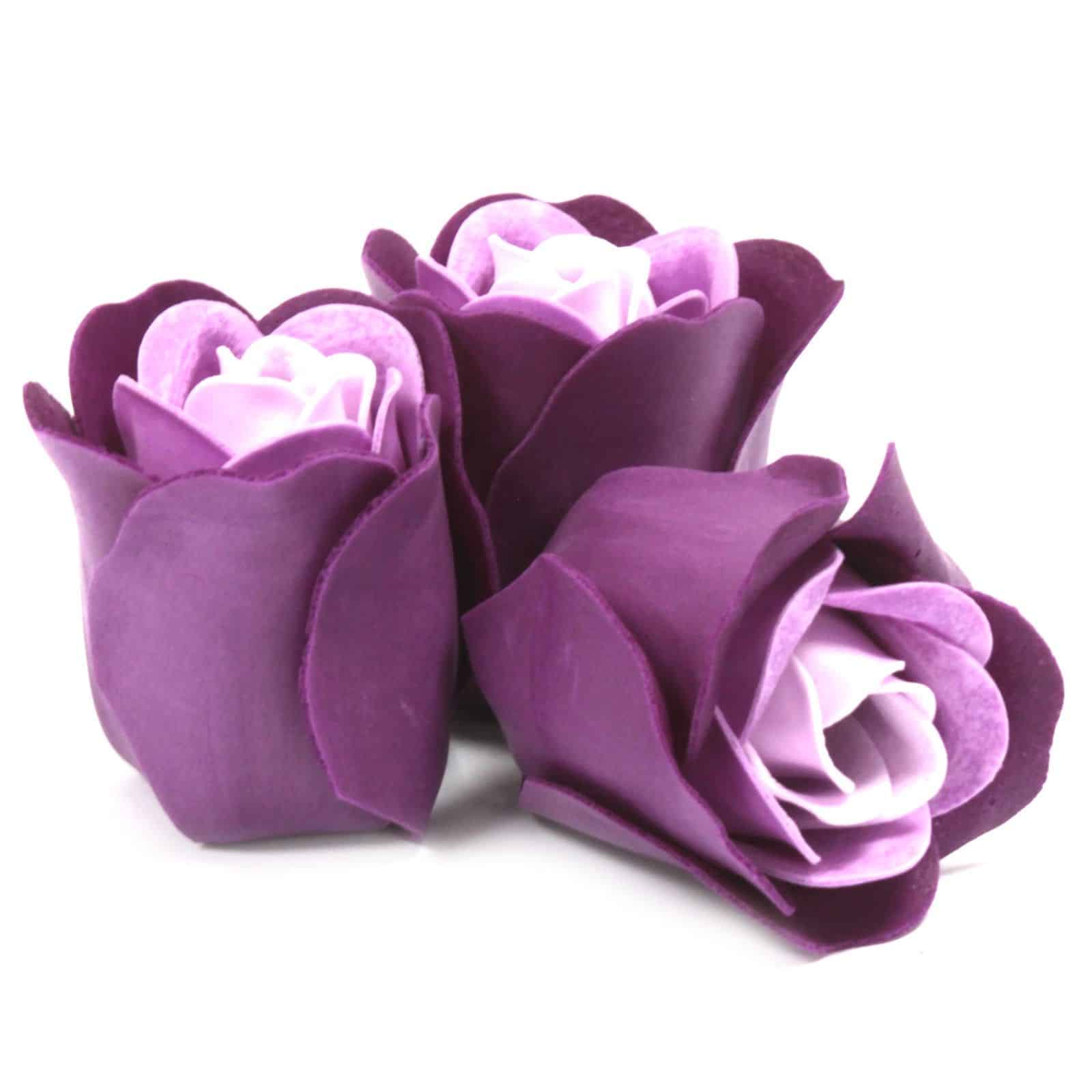 Set de 3 flores de Jabón caja corazón - rosas lavanda - Imagen 4
