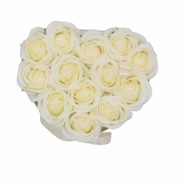 Caja de Regalo - Flor de Jabón  13 Rosas Crema - corazon - Imagen 7