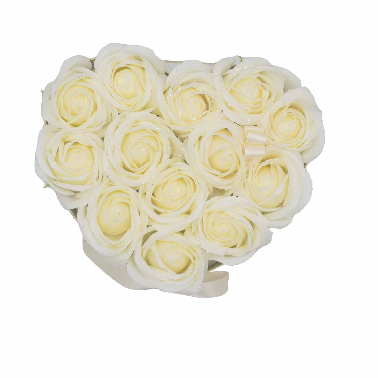 Caja de Regalo - Flor de Jabón  13 Rosas Crema - corazon - Imagen 7