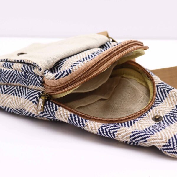 Bolso Bandolera de Algodon Natural - Marron Claro y Azul Marino - Imagen 4