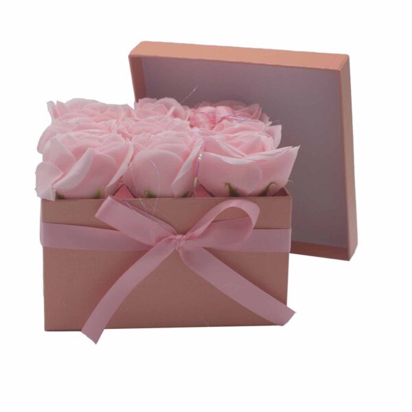 Caja de Regalo - Flor de Jabón  9 Rosas Rosas - cuadrado - Imagen 3