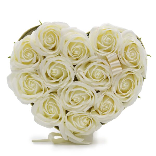 Caja de Regalo - Flor de Jabón  13 Rosas Crema - corazon - Imagen 2