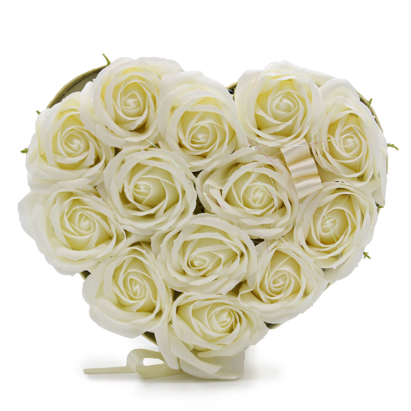 Caja de Regalo - Flor de Jabón  13 Rosas Crema - corazon - Imagen 2