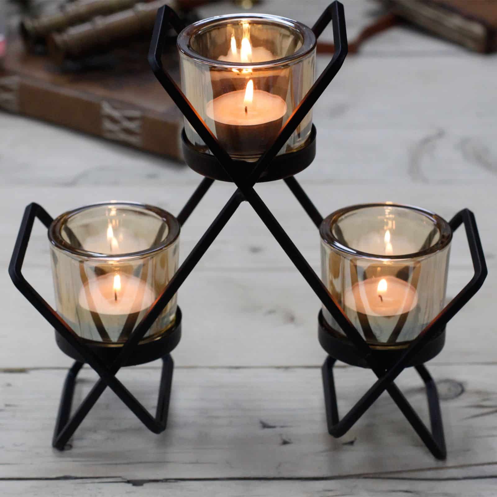 Candelabro de Hierro - Triangulo- 3 Tazas - Imagen 2