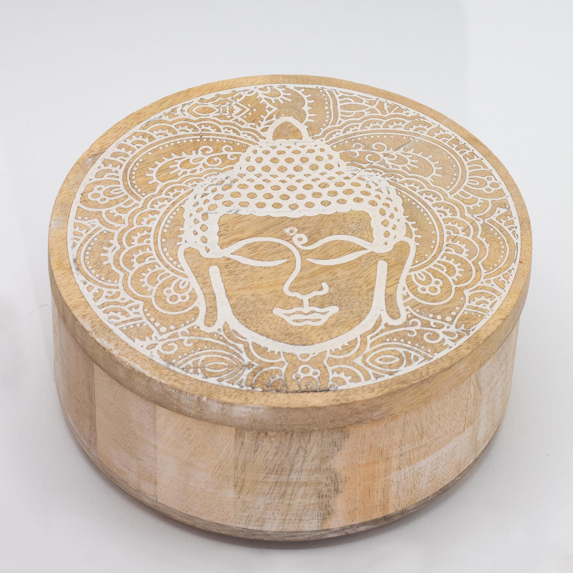 Caja Redonda Grande 17,5x7,5cm - Cara de Buda Blanca - Imagen 2