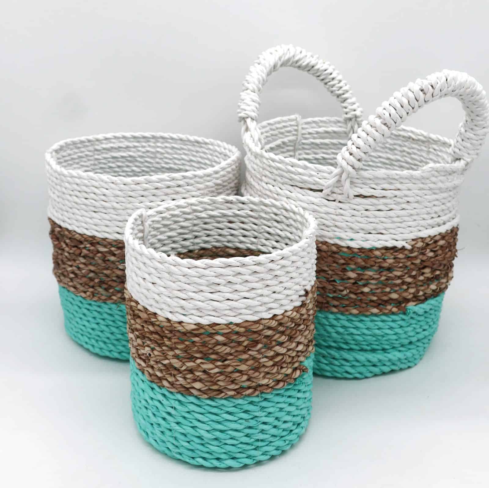 Juego de cestas de algas marinas - Verde/Natural/Blanco