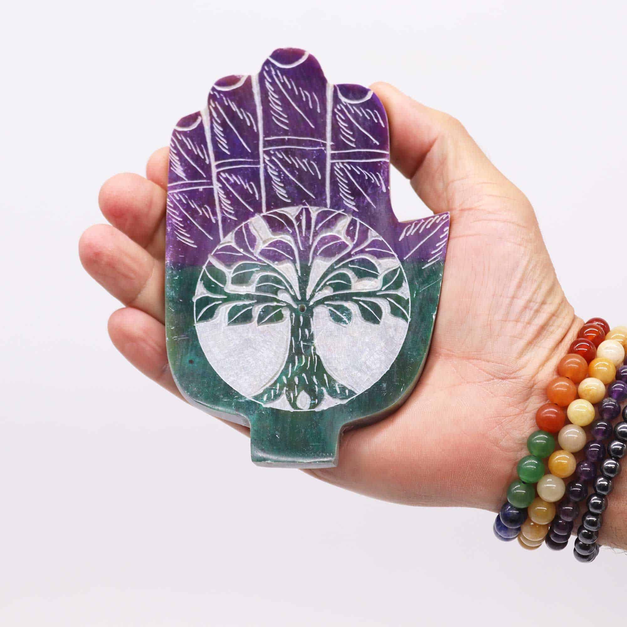 Porta-incienso Med Hamsa de Esteatita 13x9cm - Árbol de la Vida - Imagen 2