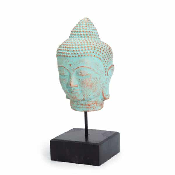 Cabeza de Buda en Reposo sobre Soporte - Cobre Verde