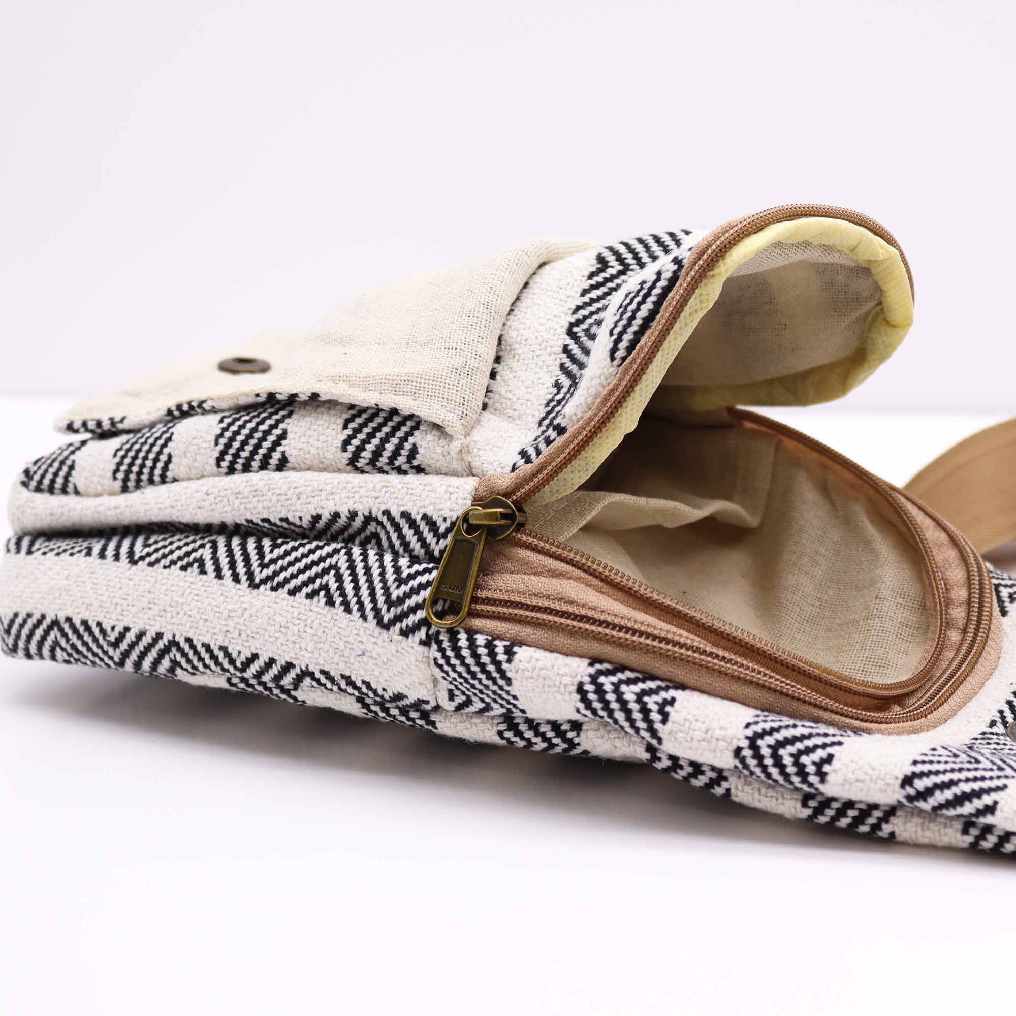 Bolso Bandolera de Algodon Natural - Blanco y Negro - Imagen 3