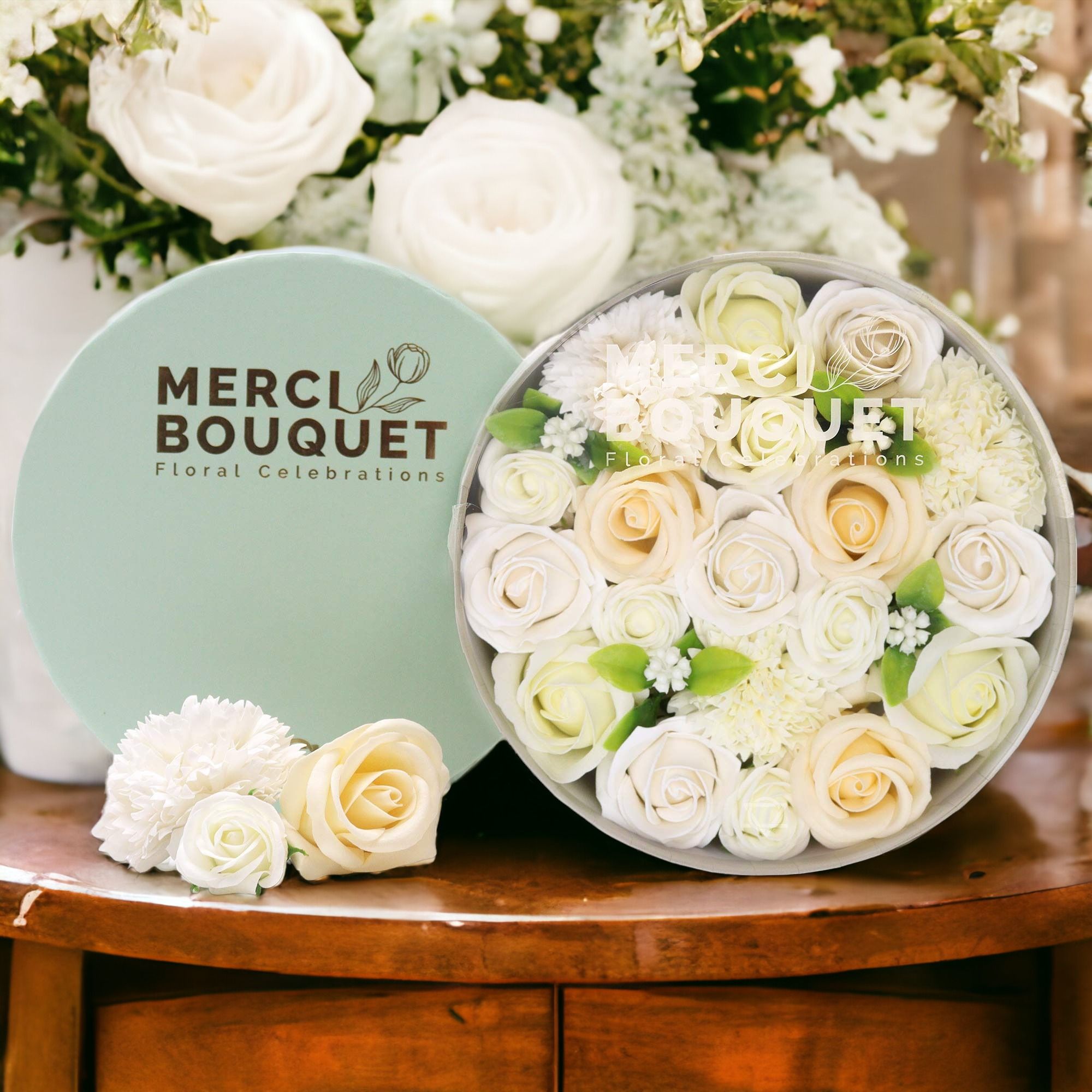 Caja Redonda - Bendiciones de Boda - Blanco y Marfil - Imagen 5