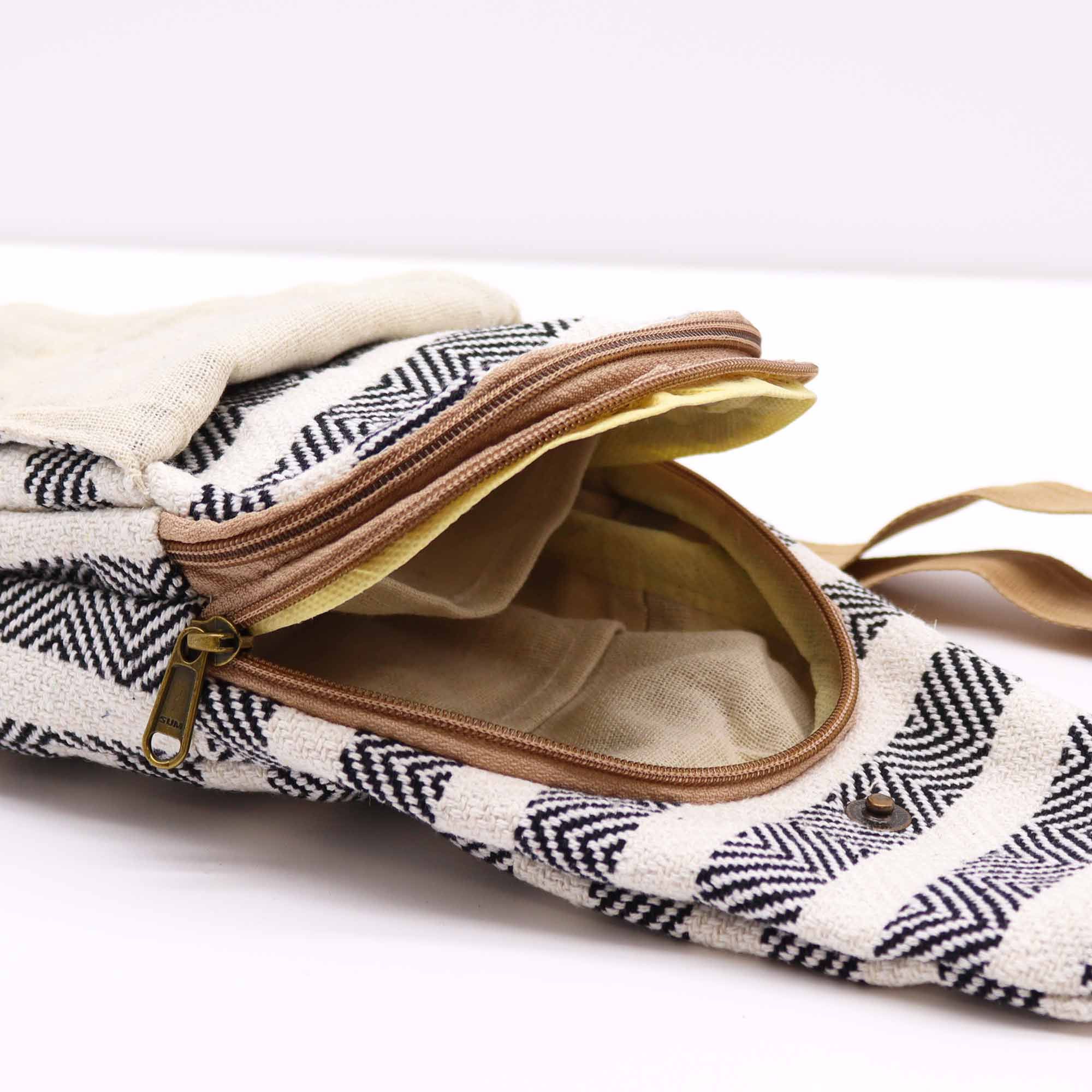 Bolso Bandolera de Algodon Natural - Blanco y Negro - Imagen 4