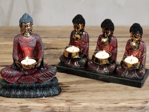 Buda antiguo - sostenedor de vela de tres devotos - Imagen 4