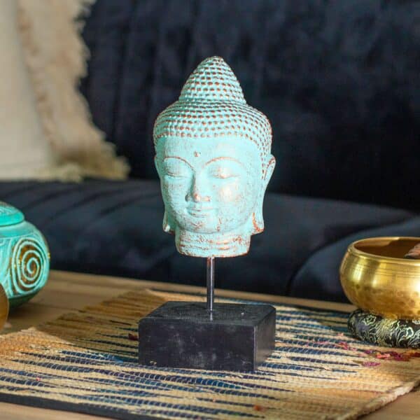 Cabeza de Buda en Reposo sobre Soporte - Cobre Verde - Imagen 4