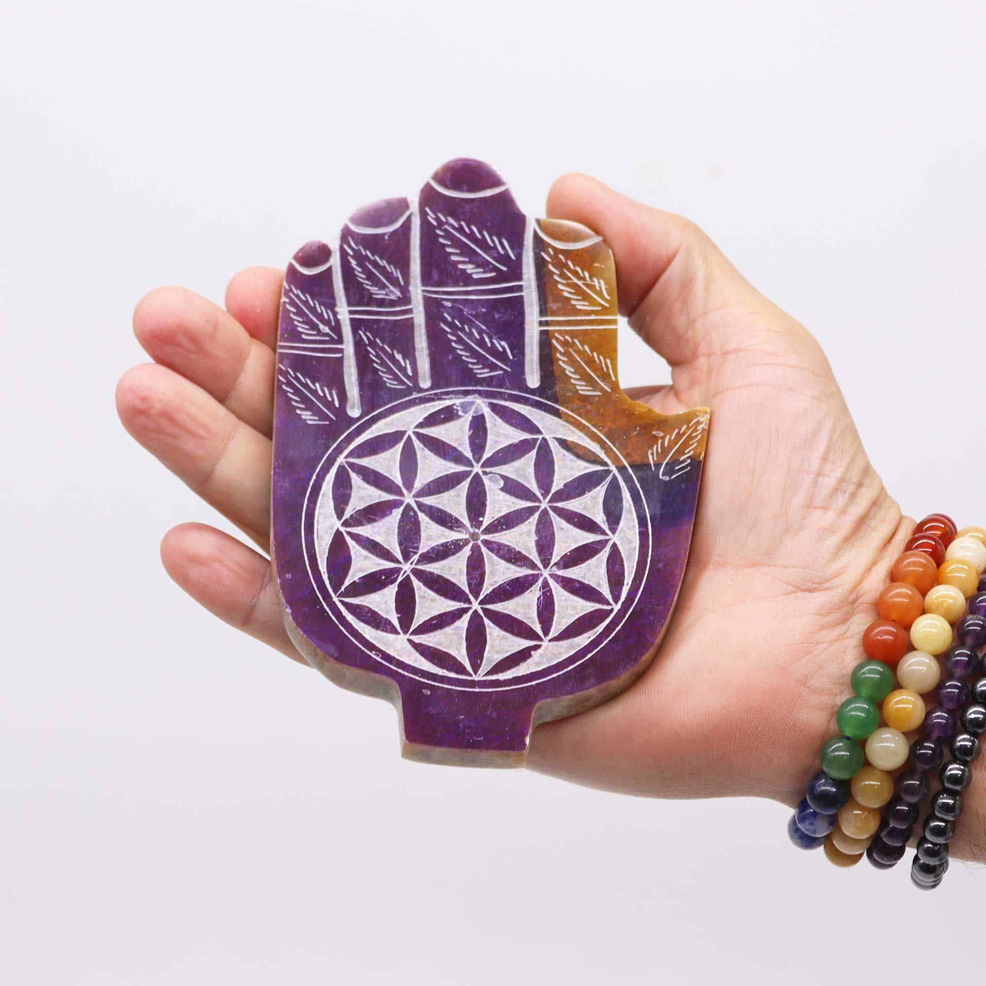 Porta-incienso Med Hamsa de Esteatita 13x9cm - Flor de la Vida - Imagen 2