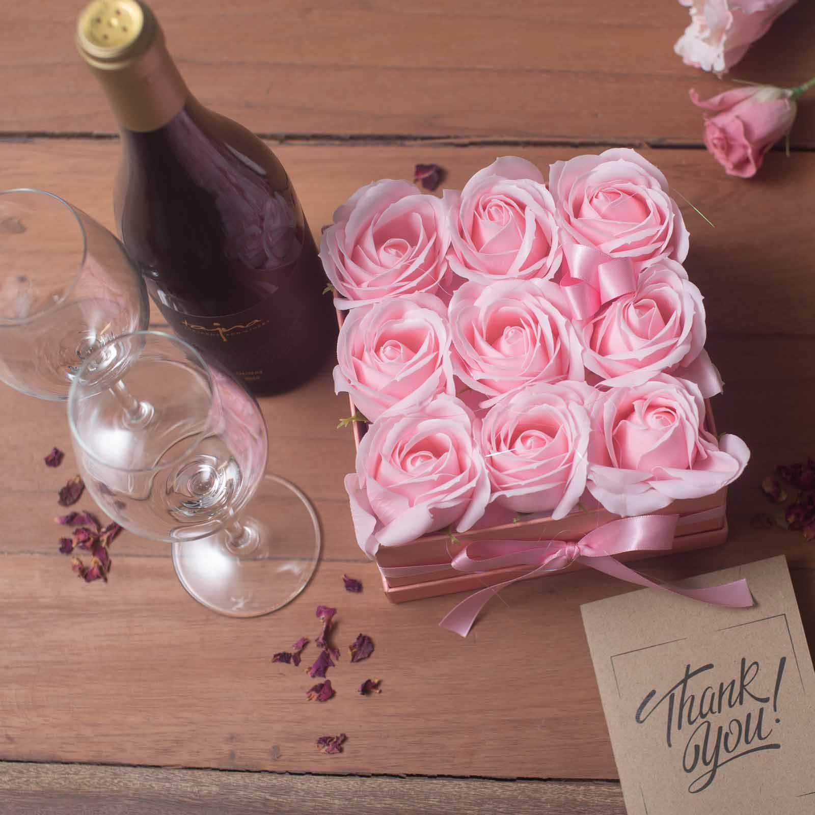Caja de Regalo - Flor de Jabón  14 Rosas Rosas - ronda - Imagen 11