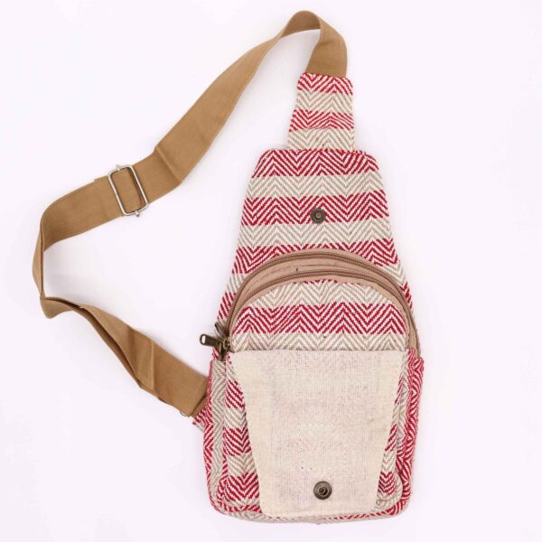 Bolso Bandolera de Algodon Natural - Marron Claro y Rosa - Imagen 2