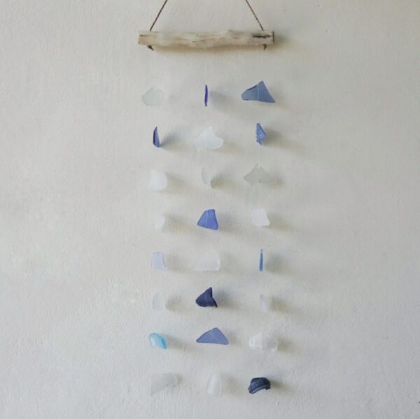 Carillón de vidrio reciclado - Tres cuerdas - Azul y blanco - Imagen 4
