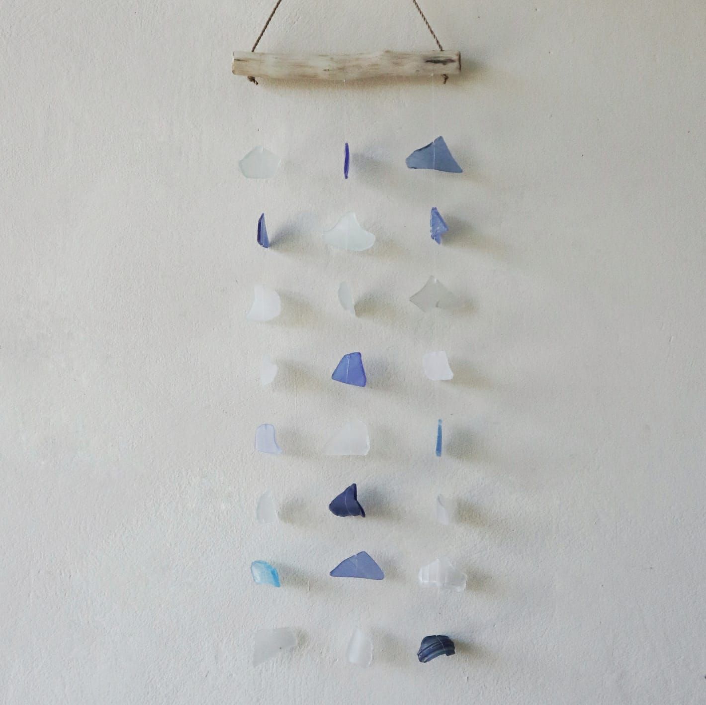 Carillón de vidrio reciclado - Tres cuerdas - Azul y blanco - Imagen 4