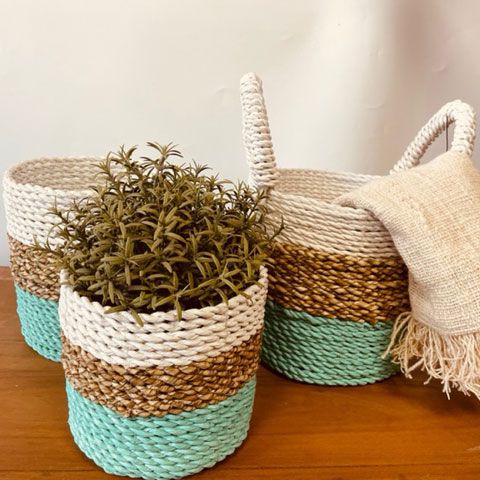 Juego de cestas de algas marinas - Verde/Natural/Blanco - Imagen 6