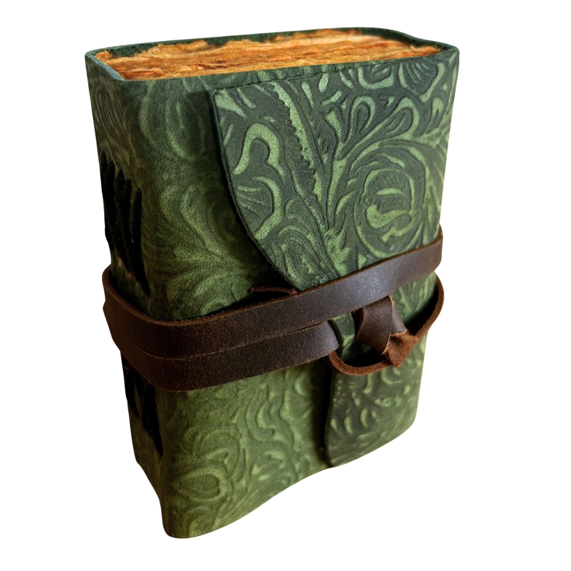 Cuaderno grueso de cuero con borde deckle – Patrón de laberinto verde – 12.7×8.9 cm - Imagen 4