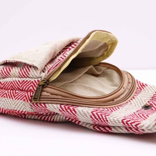 Bolso Bandolera de Algodon Natural - Marron Claro y Rosa - Imagen 3