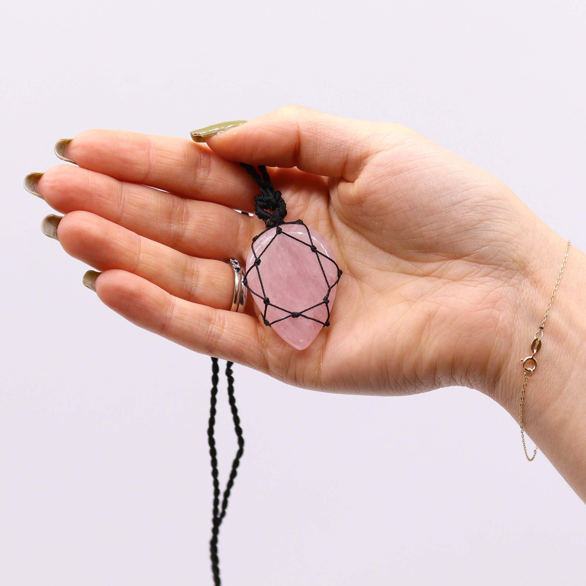 Colgante de lágrima de piedras preciosas entrelazada - Cuarzo rosa - Imagen 2