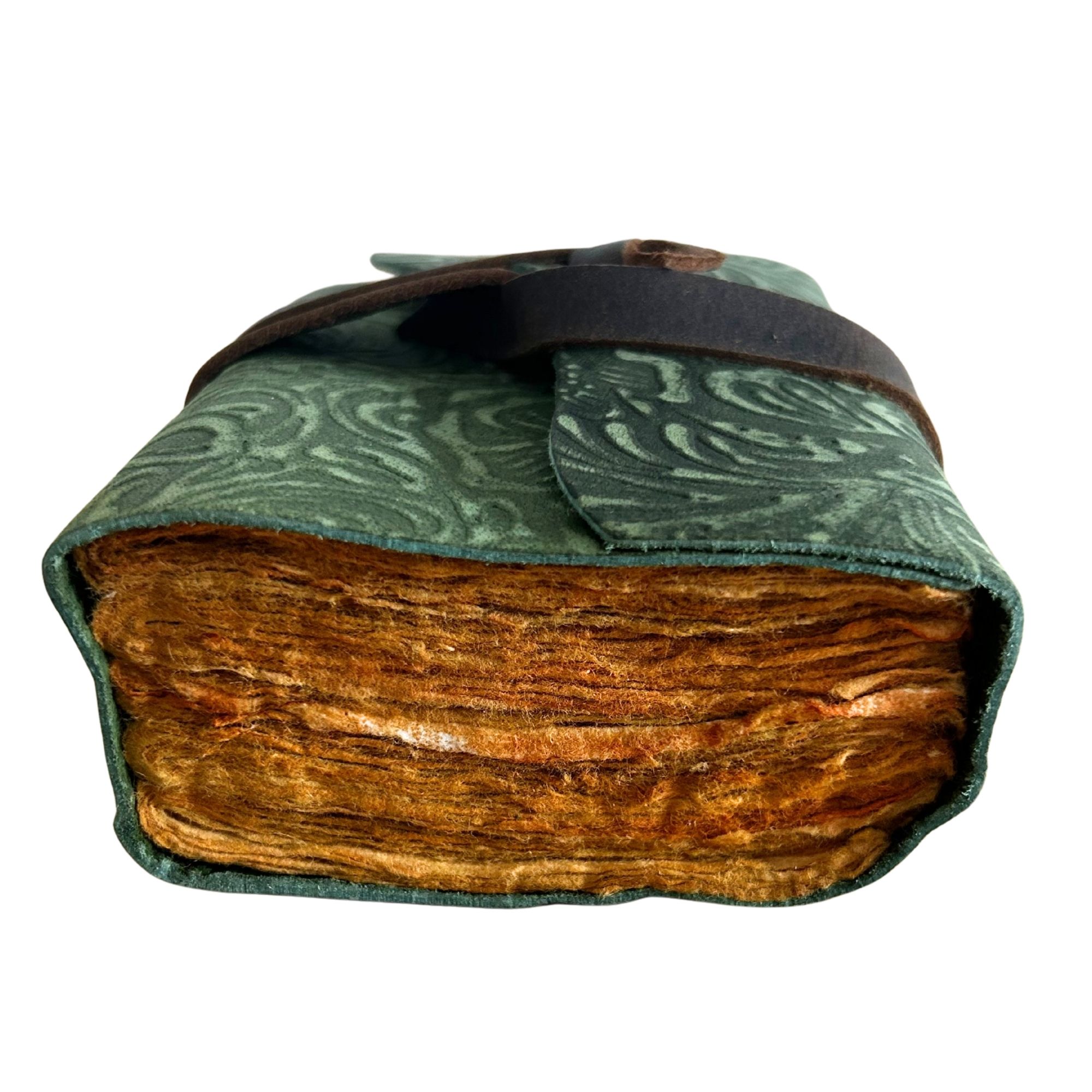 Cuaderno grueso de cuero con borde deckle – Patrón de laberinto verde – 12.7×8.9 cm - Imagen 6