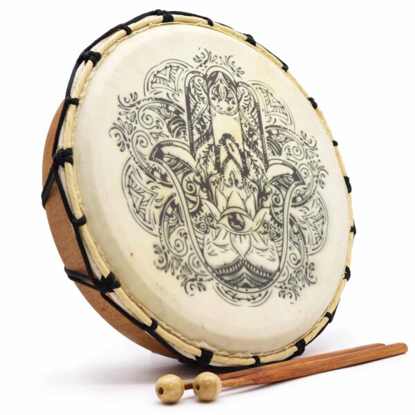 Tambor Chamánico Hamsa con baqueta - 30cm - Imagen 6
