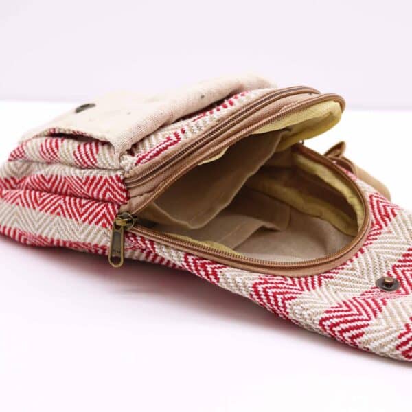 Bolso Bandolera de Algodon Natural - Marron Claro y Rosa - Imagen 4