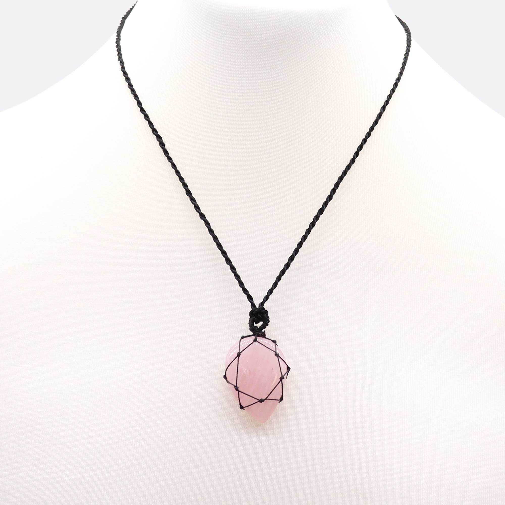 Colgante de lágrima de piedras preciosas entrelazada - Cuarzo rosa - Imagen 3