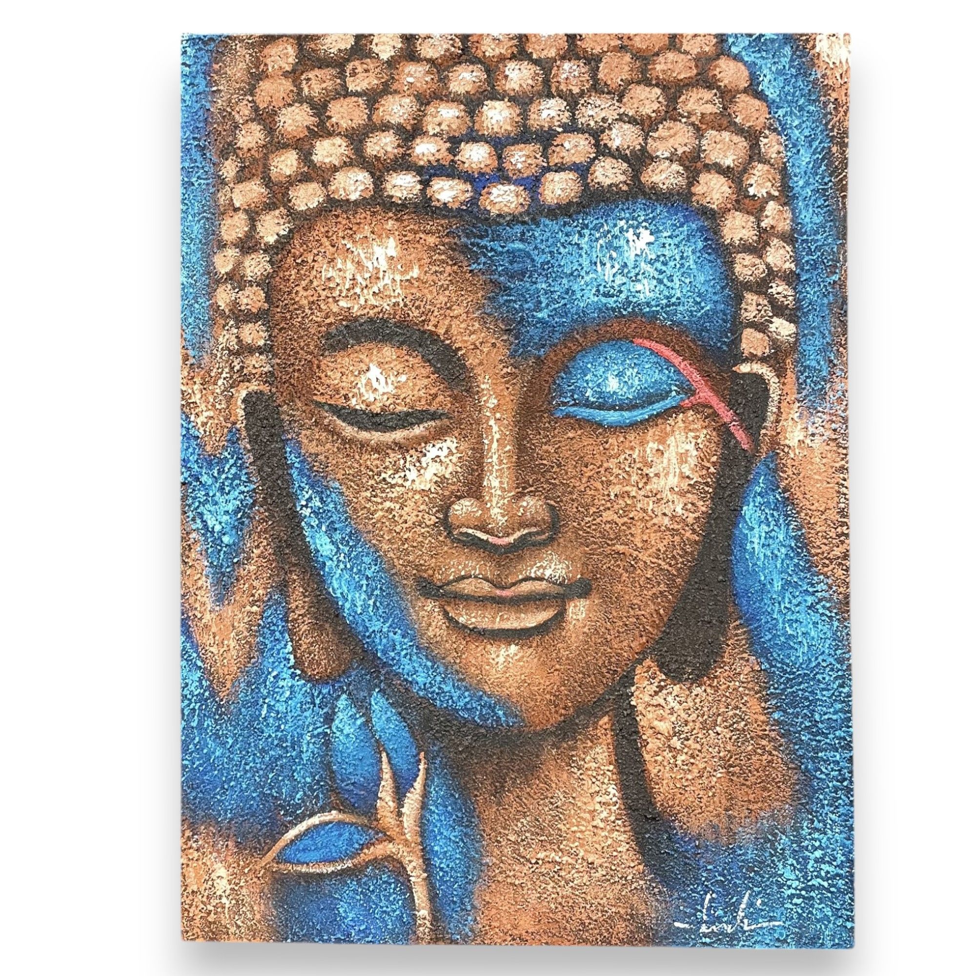 Pintura de Buda - Flor Bronce y Azul
