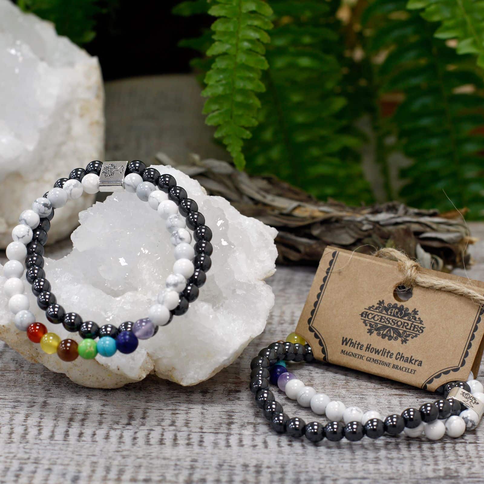Pulsera de Piedras Preciosas Magnéticas - Chakra Howlita Blanco - Imagen 4