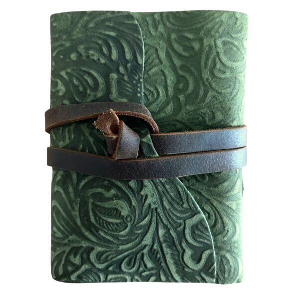 Cuaderno grueso de cuero con borde deckle – Patrón de laberinto verde – 12.7×8.9 cm - Imagen 3